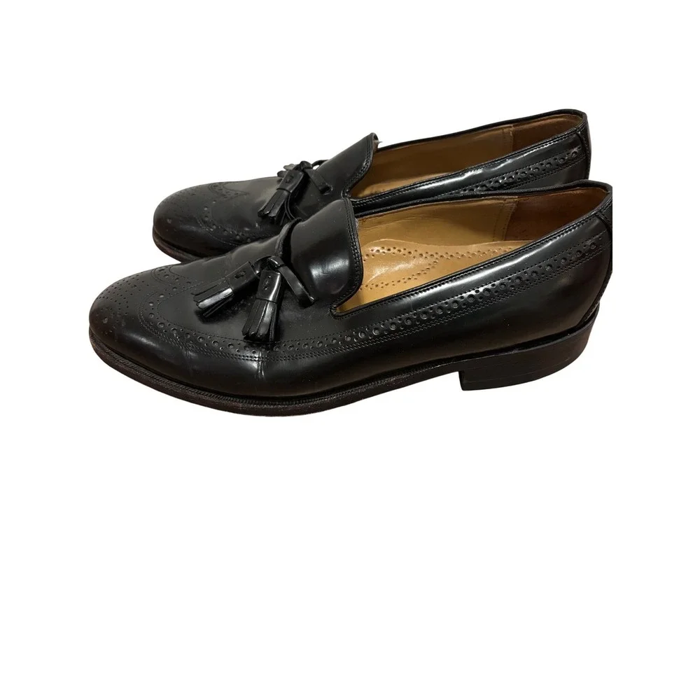 Vintage‎ Johnston & Murphy Mens Black Leather Tassel Loafers Wingtip Shoes 10.5